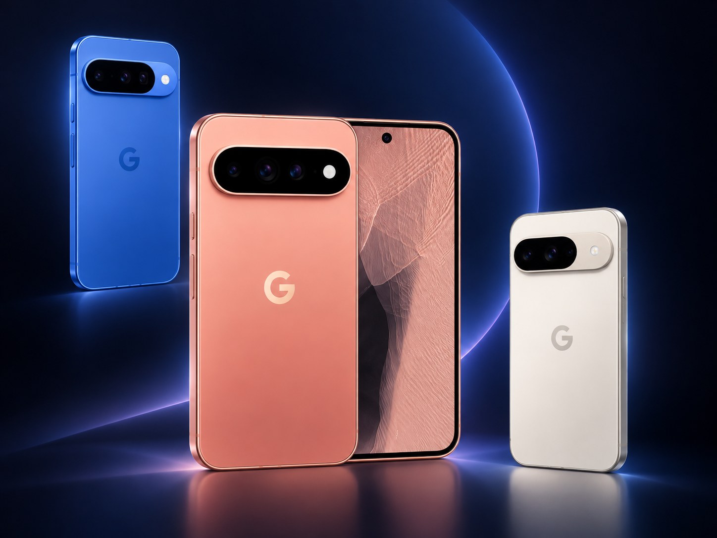 Google Pixel 9 in blue, peach and white